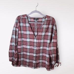 Madewell Women’s Red Plaid Blouse Size Medium All Day Wear Gray Relaxed Fit